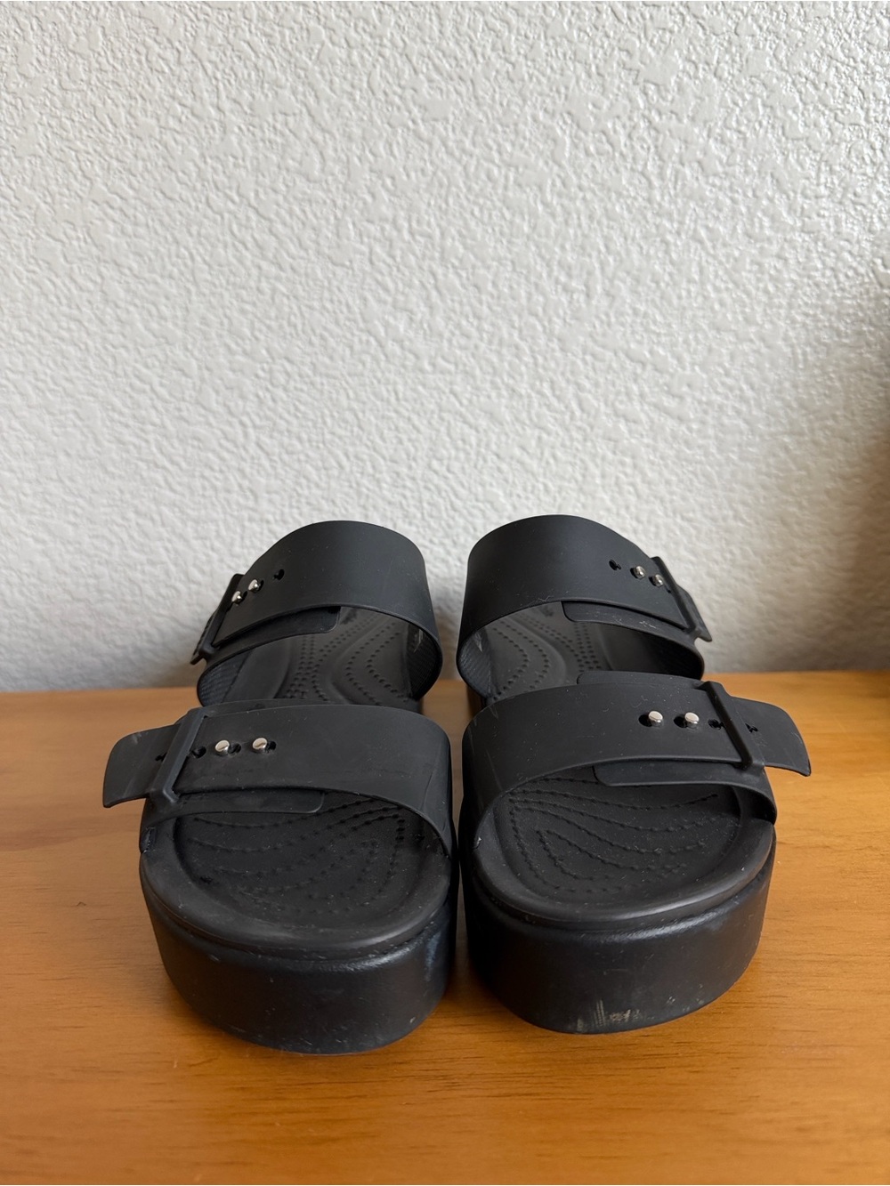 CROCS Women's Black Platform Double-Strap Slide Sandals - Picture 3 of 7